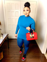 Feeling Teal Mock Neck Set